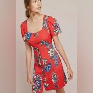 Maeve Anthropologie Button Down Red Floral Dress